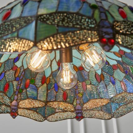 Endon 66148 - Kroonluchter aan ketting Tiffany DRAGONFLY 3xE27/60W/230V Ø 50 cm
