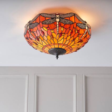 Endon 70721 - Tiffany-plafondlamp DRAGONFLY, 2x E27/60W/230V, Ø 41 cm