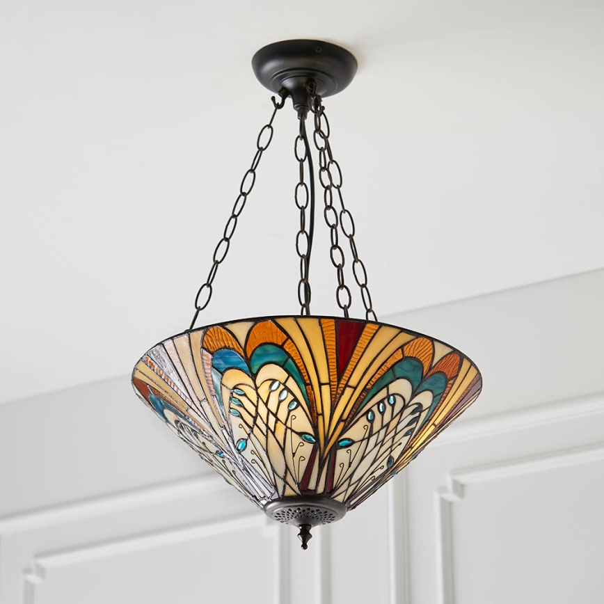 Endon 70750 - Tiffany-kroonluchter aan ketting HECTOR 3xE27/60W/230V Ø 40 cm