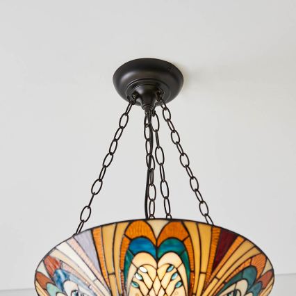 Endon 70750 - Tiffany-kroonluchter aan ketting HECTOR 3xE27/60W/230V Ø 40 cm