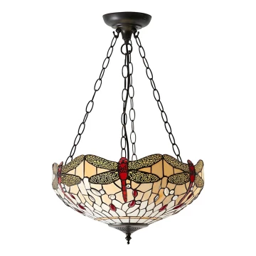 Endon 70759 - Tiffany-kroonluchter aan ketting DRAGONFLY 3xE27/60W/230V Ø 41 cm