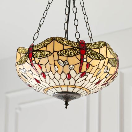 Endon 70759 - Tiffany-kroonluchter aan ketting DRAGONFLY 3xE27/60W/230V Ø 41 cm