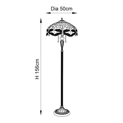 Endon 70940 - Tiffany-vloerlamp DRAGONFLY 2xE27/60W/230V Ø 50 cm