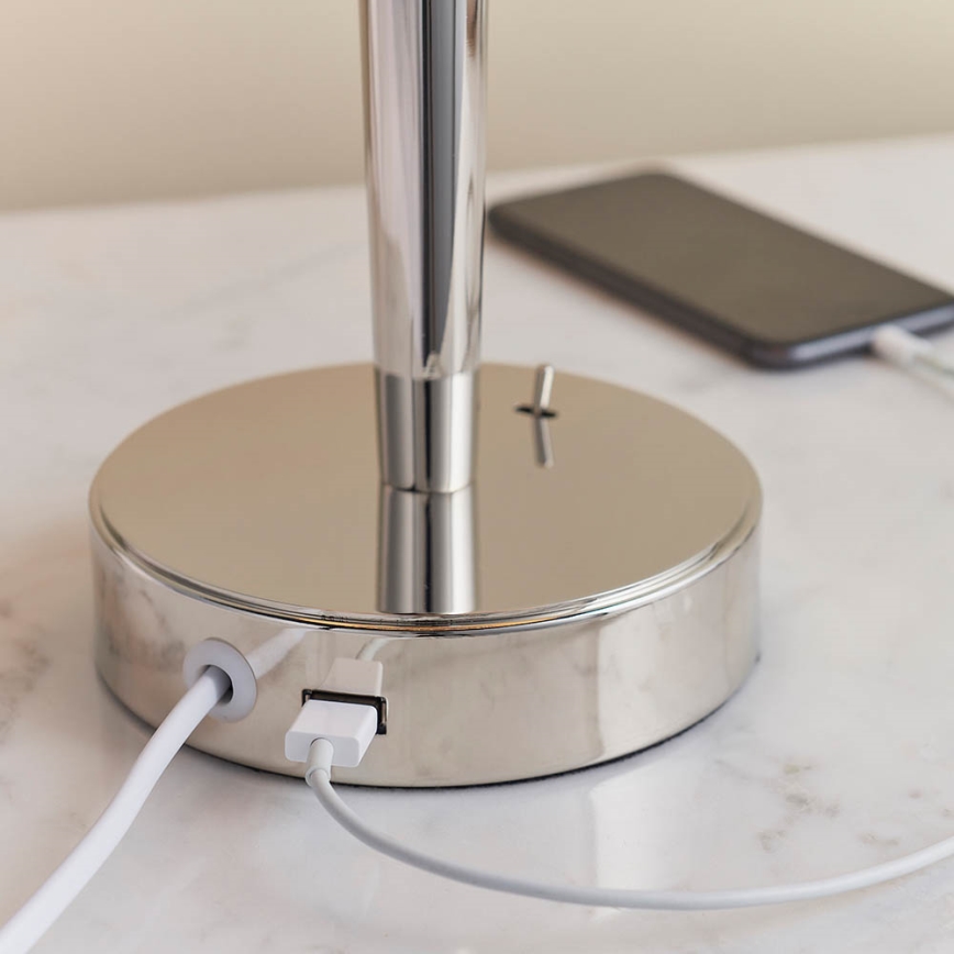 Endon 72175 - Tafellamp met USB-poort SYON 1xE14/40W/230V glanzend chroom/beige