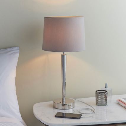 Endon 72175 - Tafellamp met USB-poort SYON 1xE14/40W/230V glanzend chroom/beige