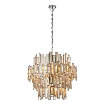 Endon 72746 - Kristallen kroonluchter aan ketting VIVIANA 15xE14/40W/230V glanzend chroom/rookkleurig