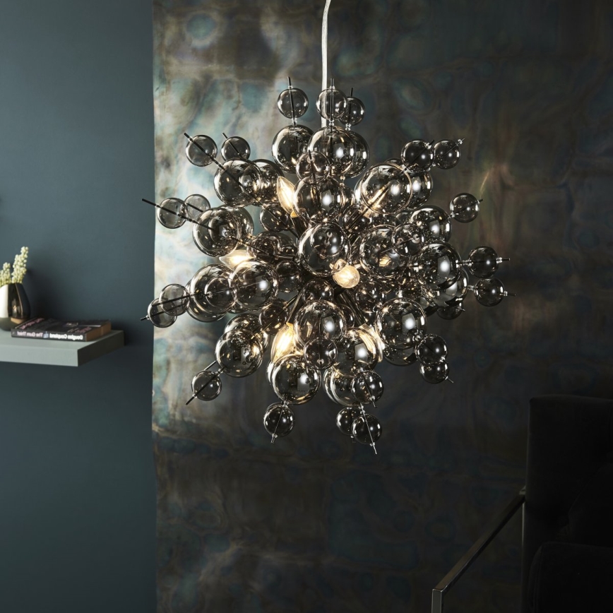 Endon 81583 - Hanglamp aan kabel JOULES 9xE14/7W/230V glanzend chroom/rookglas
