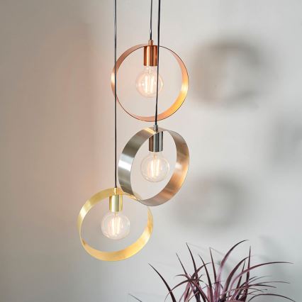 Endon 81922 - Hanglamp aan kabel HOOP 3xE27/40W/230V goud/koper/mat chroom