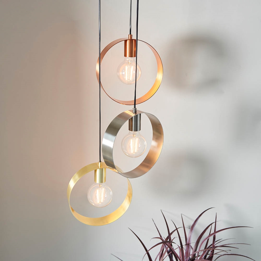 Endon 81922 - Hanglamp aan kabel HOOP 3xE27/40W/230V goud/koper/mat chroom