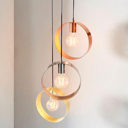 Endon 81922 - Hanglamp aan kabel HOOP 3xE27/40W/230V goud/koper/mat chroom
