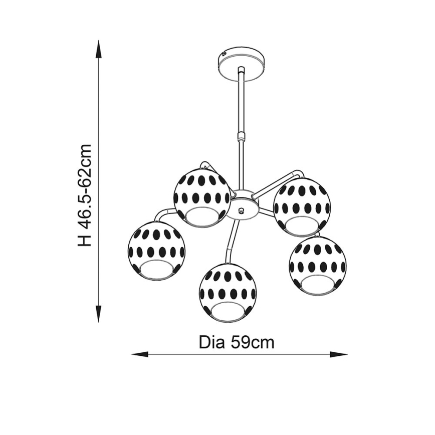 Endon 91969 - Kroonluchter met stang DIMPLE 5xE14/25W/230V goudkleurig