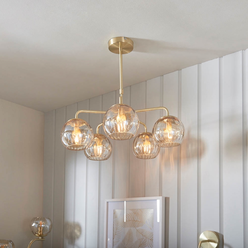 Endon 91969 - Kroonluchter met stang DIMPLE 5xE14/7W/230V goud