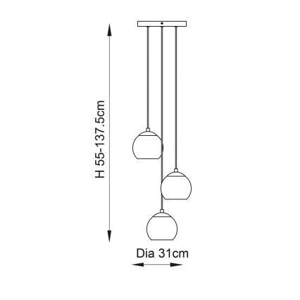 Endon 91971 - Hanglamp aan kabel DIMPLE 3xE14/25W/230V goud/rookachtig beige