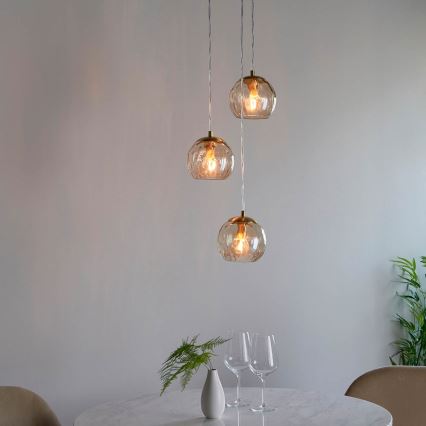 Endon 91971 - Hanglamp met kabel DIMPLE 3xE14/7W/230V goud/rookbeige