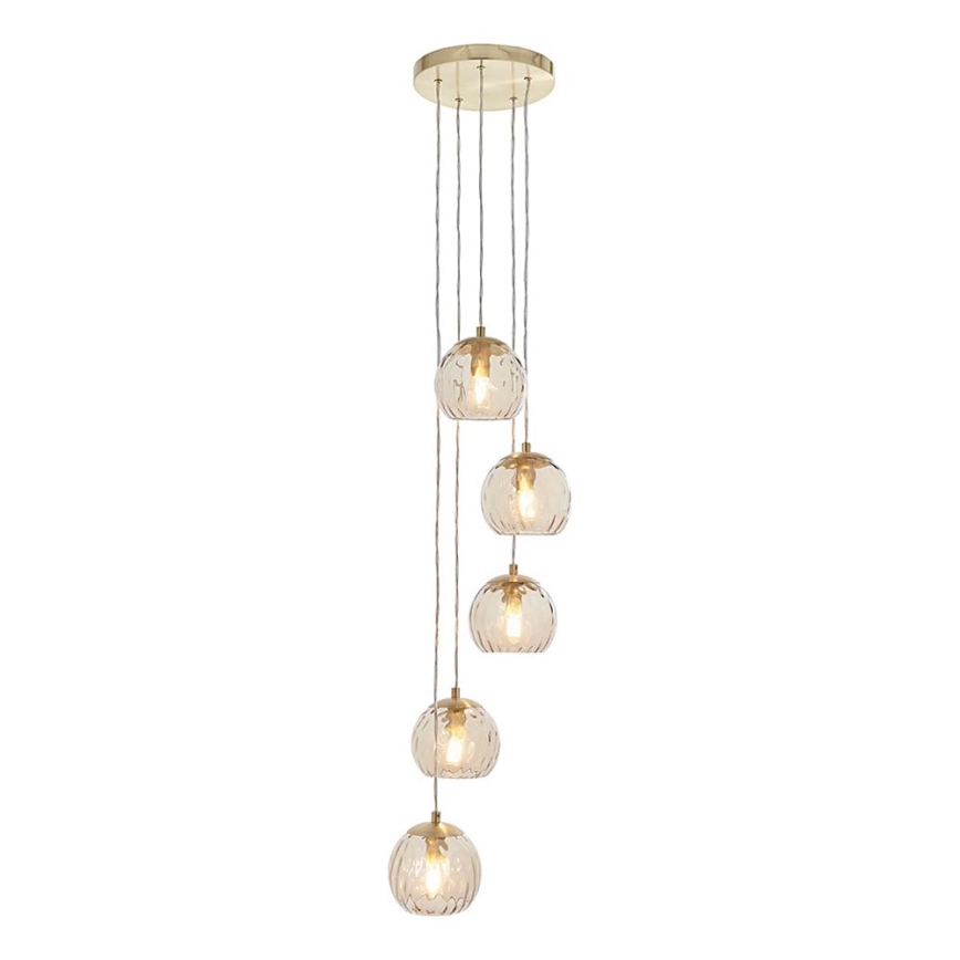 Endon 91972 - Kroonluchter aan kabel DIMPLE 5xE14/7W/230V goud/rookbeige