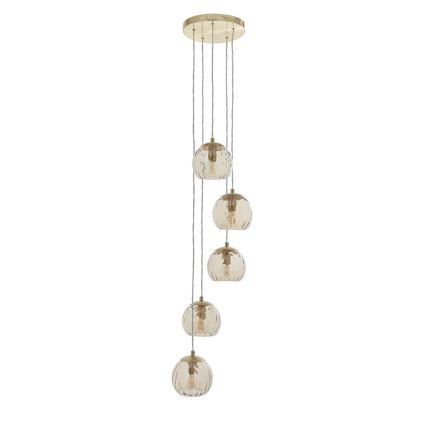 Endon 91972 - Kroonluchter aan kabel DIMPLE 5xE14/7W/230V goud/rookbeige
