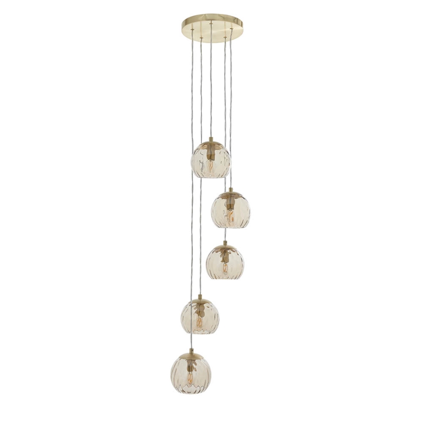 Endon 91972 - Kroonluchter aan kabel DIMPLE 5xE14/7W/230V goud/rookbeige