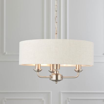 Endon 94361 - Hanglamp aan een ketting HIGHCLERE 3xE14/40W/230V beige/mat chroom