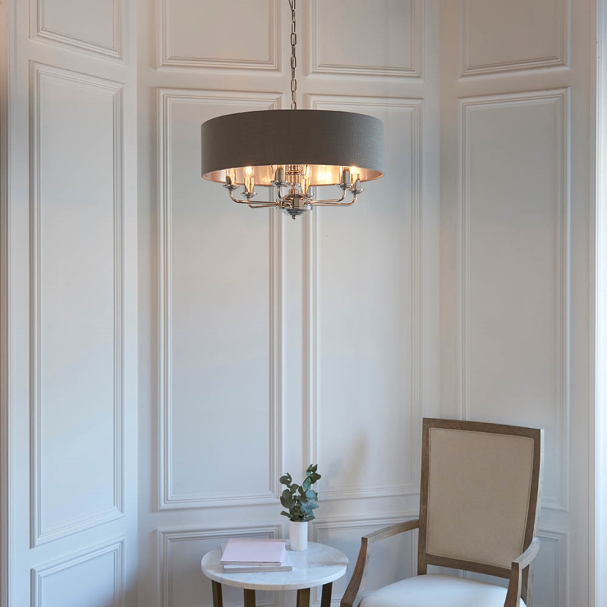 Endon 94415 - Hanglamp aan een ketting HIGHCLERE 8xE14/40W/230V grijs/glanzend chroom diameter 70 cm
