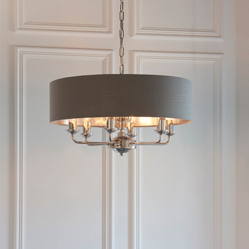 Endon 94415 - Hanglamp aan een ketting HIGHCLERE 8xE14/40W/230V grijs/glanzend chroom diameter 70 cm
