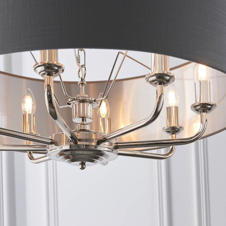Endon 94415 - Hanglamp aan een ketting HIGHCLERE 8xE14/40W/230V grijs/glanzend chroom diameter 70 cm