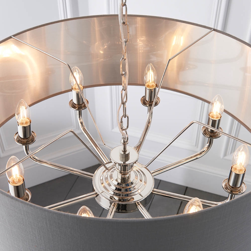 Endon 94415 - Hanglamp aan een ketting HIGHCLERE 8xE14/40W/230V grijs/glanzend chroom diameter 70 cm