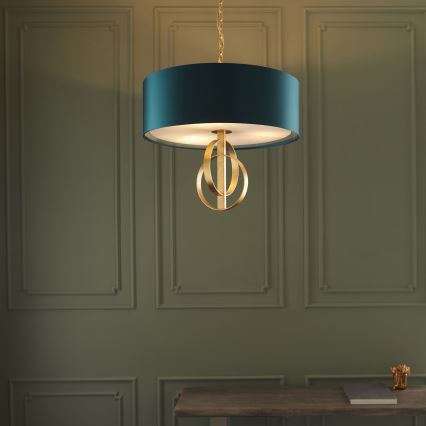 Endon 95220 - Kroonluchter met ketting 3xE27/10W/230V Ø 60 cm blauw/messing