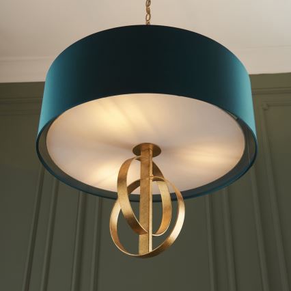 Endon 95220 - Kroonluchter met ketting 3xE27/10W/230V Ø 60 cm blauw/messing