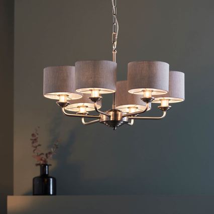 Endon 99151 - Kroonluchter met ketting HIGHCLERE 6xE14/28W/230V grijs/mat chroom Ø 53 cm