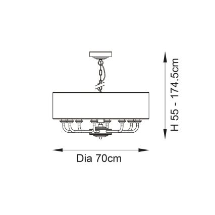 Endon 99152 - Hanglamp aan een ketting HIGHCLERE 8xE14/40W/230V grijs/mat chroom diameter 70 cm