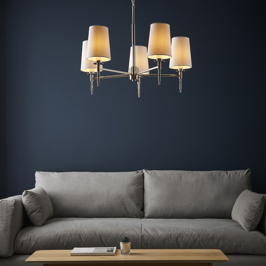 Endon 99457 - Kroonluchter met ketting 5xE14/6W/230V glanzend chroom/wit