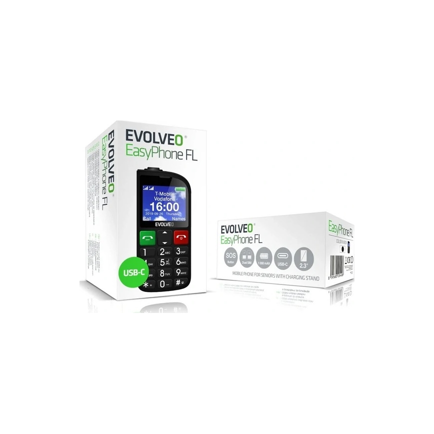 Evolveo - EasyPhone FL, mobiele telefoon voor senioren, zwart