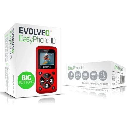 Evolveo - EasyPhone ID, mobiele telefoon voor senioren, rood