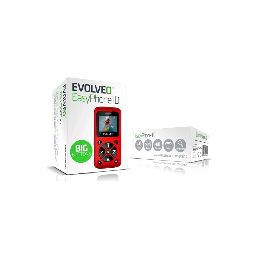 Evolveo - EasyPhone ID, mobiele telefoon voor senioren, rood
