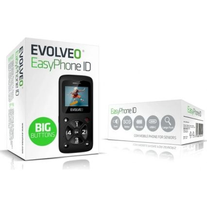 Evolveo - EasyPhone ID, mobiele telefoon voor senioren, zwart