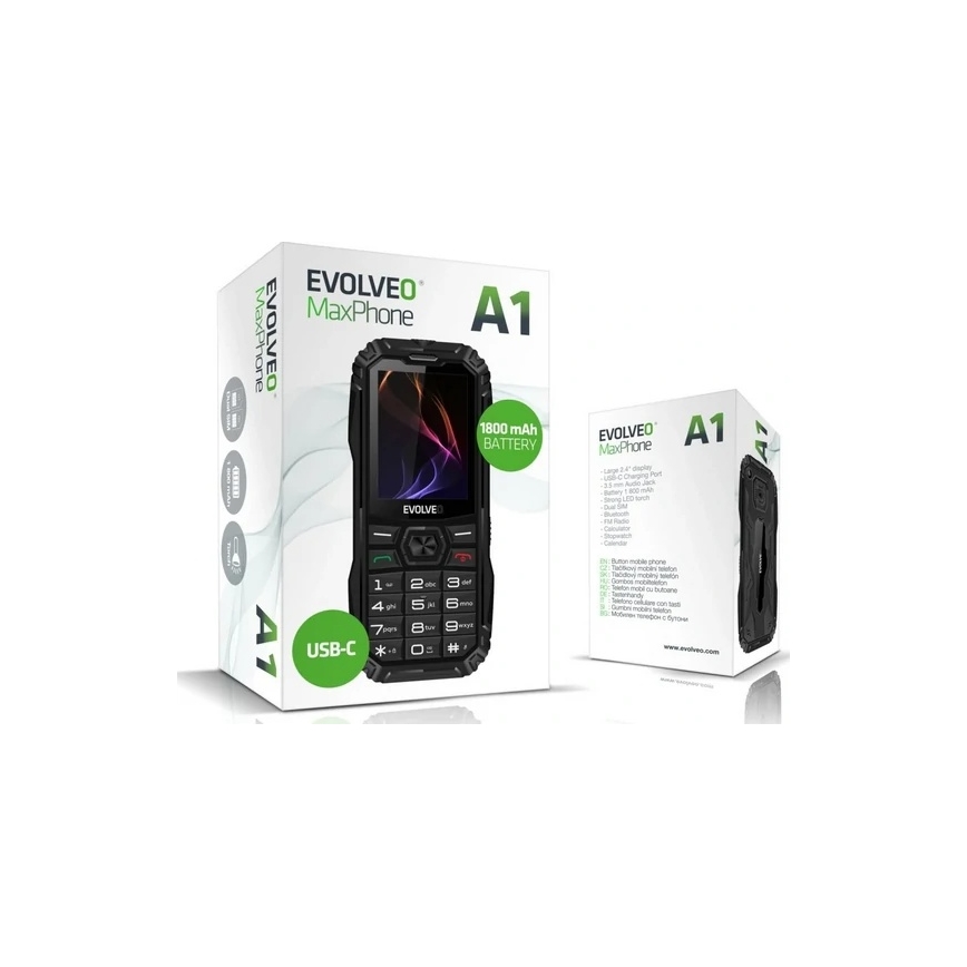 Evolveo - MaxPhone A1 Dual SIM knoptelefoon, zwart