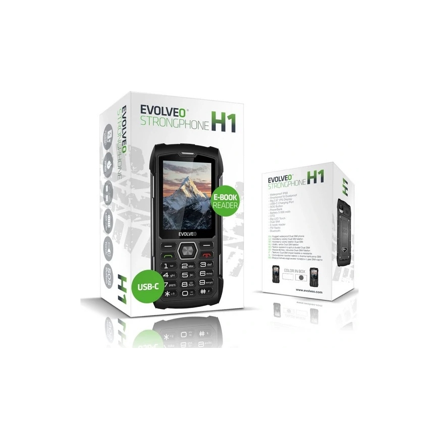 Evolveo - StrongPhone H1, waterdichte Dual SIM-telefoon, zwart-zilver