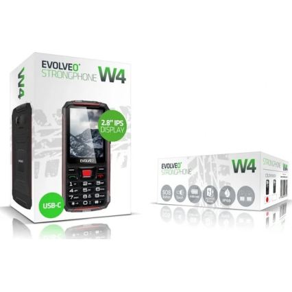 Evolveo - StrongPhone W4, waterdichte Dual SIM-telefoon, zwart-rood