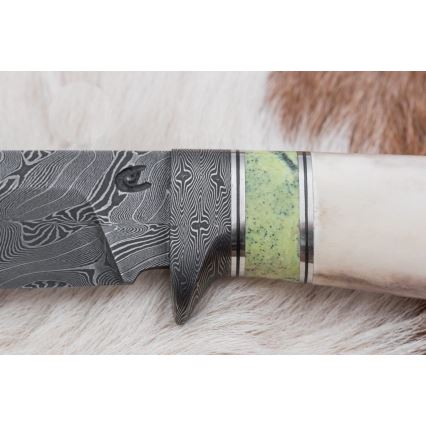 Exclusief Damascus-mes 13 cm serpentijn/rendier gewei