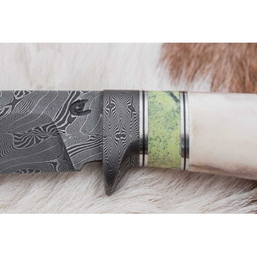 Exclusief Damascus-mes 13 cm serpentijn/rendier gewei