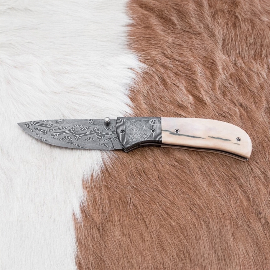 Exclusief opvouwbaar Damastmes 8,6 cm mammoet slagtand