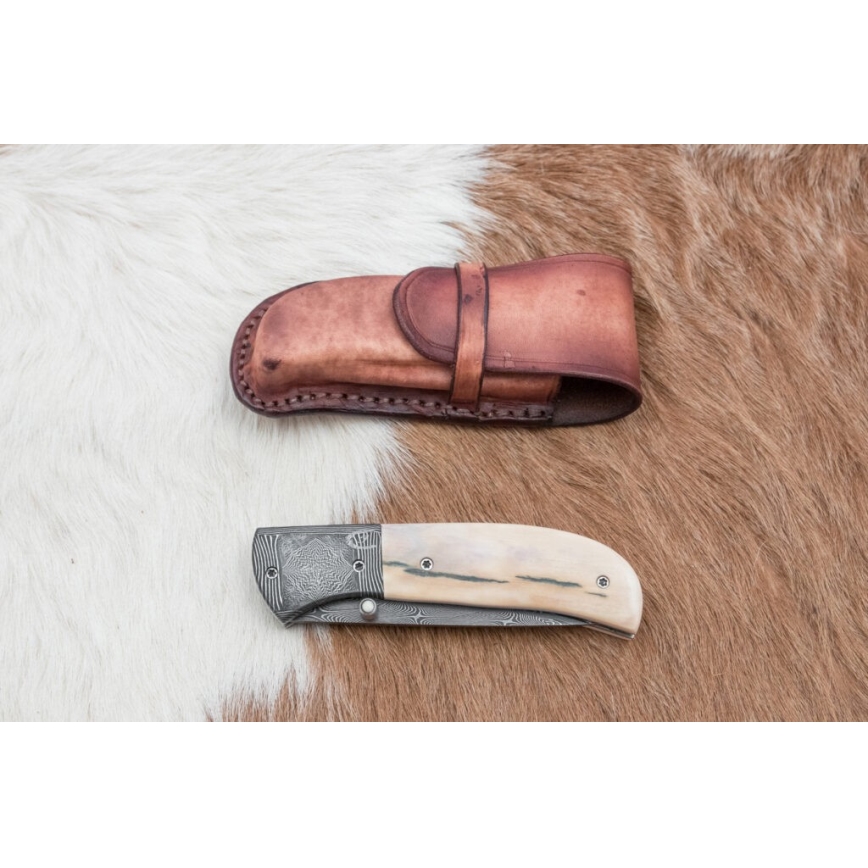 Exclusief opvouwbaar Damastmes 8,6 cm mammoet slagtand
