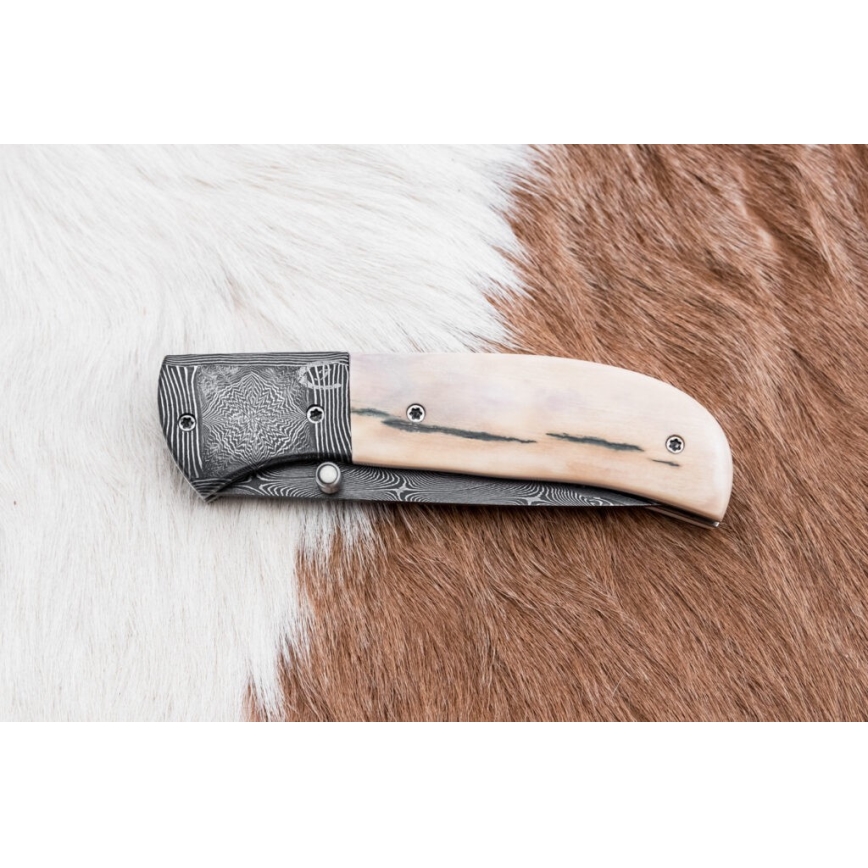 Exclusief opvouwbaar Damastmes 8,6 cm mammoet slagtand