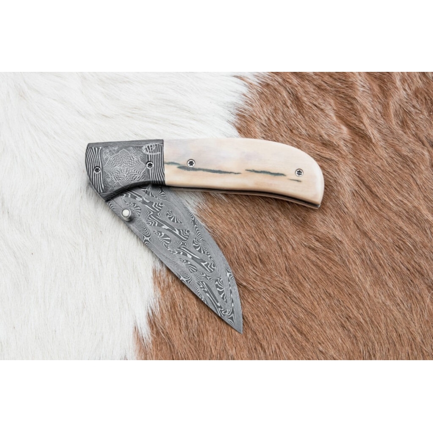 Exclusief opvouwbaar Damastmes 8,6 cm mammoet slagtand