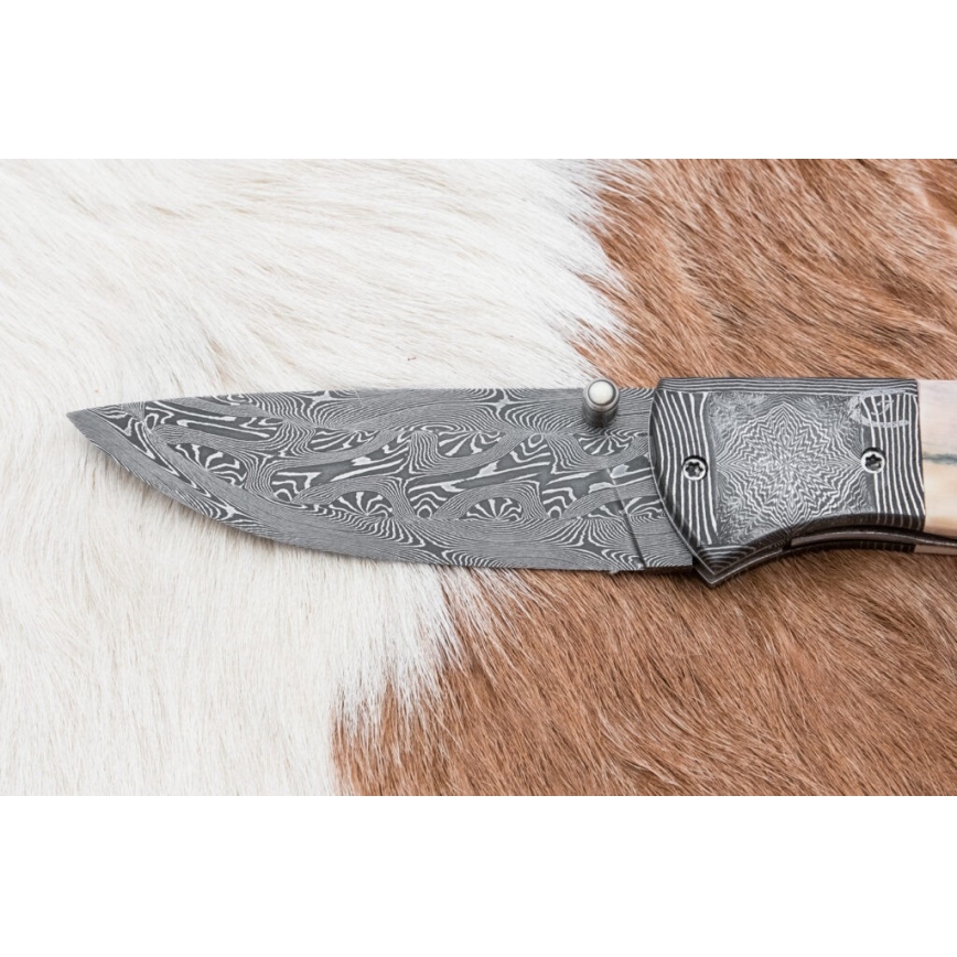 Exclusief opvouwbaar Damastmes 8,6 cm mammoet slagtand