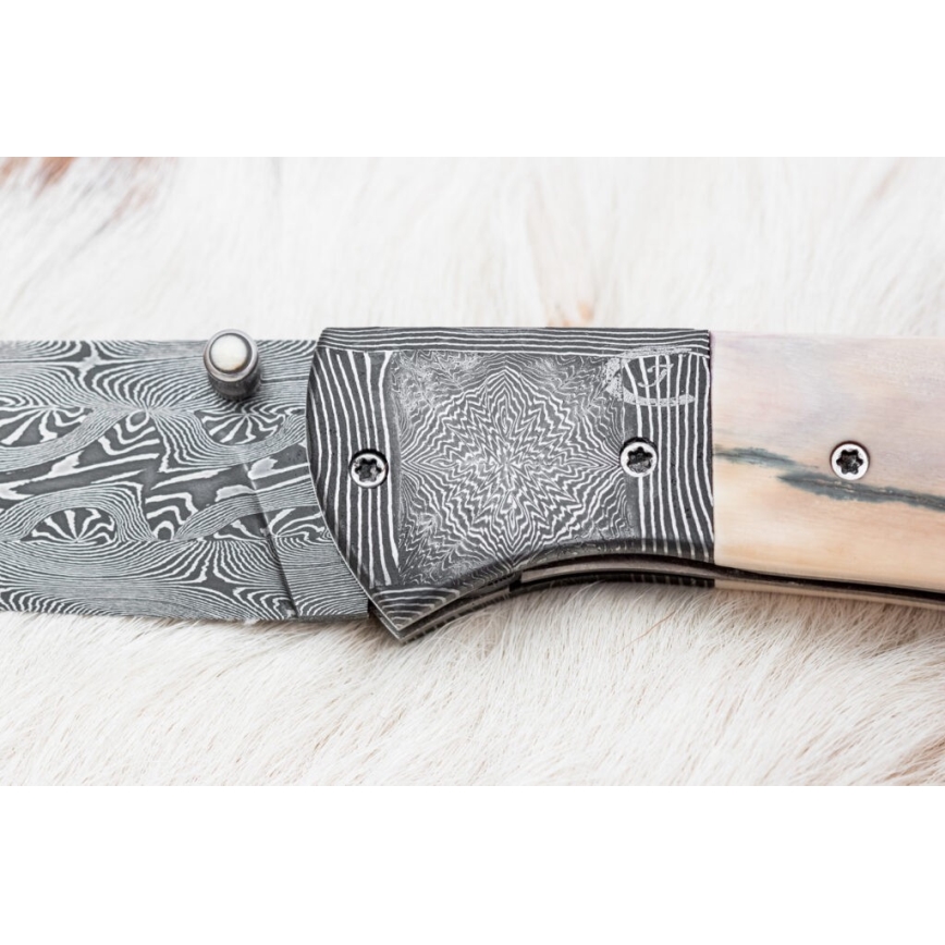 Exclusief opvouwbaar Damastmes 8,6 cm mammoet slagtand