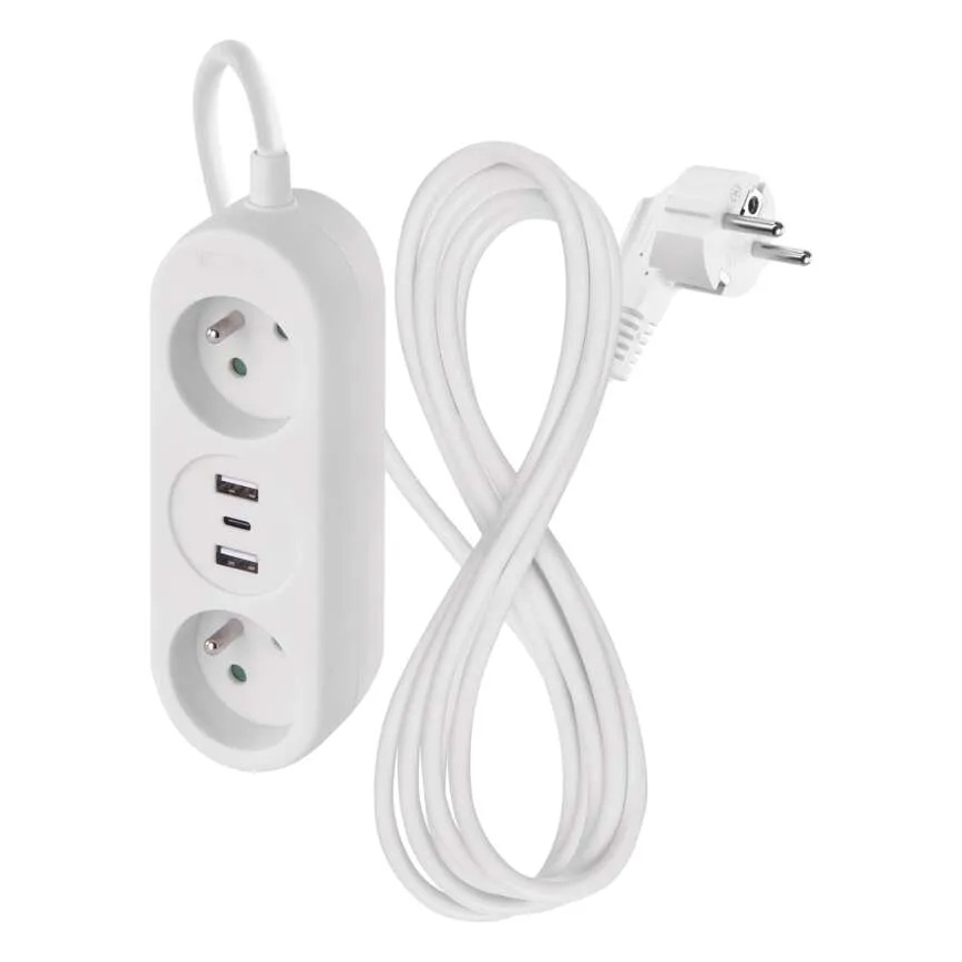 Extensions kabel 2Z + 2x USB-A + USB-C 1,4 m