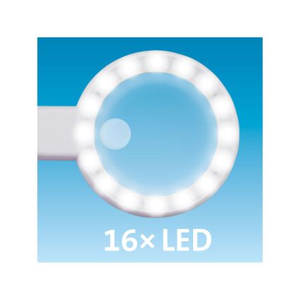 Extol - Dimbare oplaadbare loep met LED‑verlichting, 650 mAh, wit/grijs