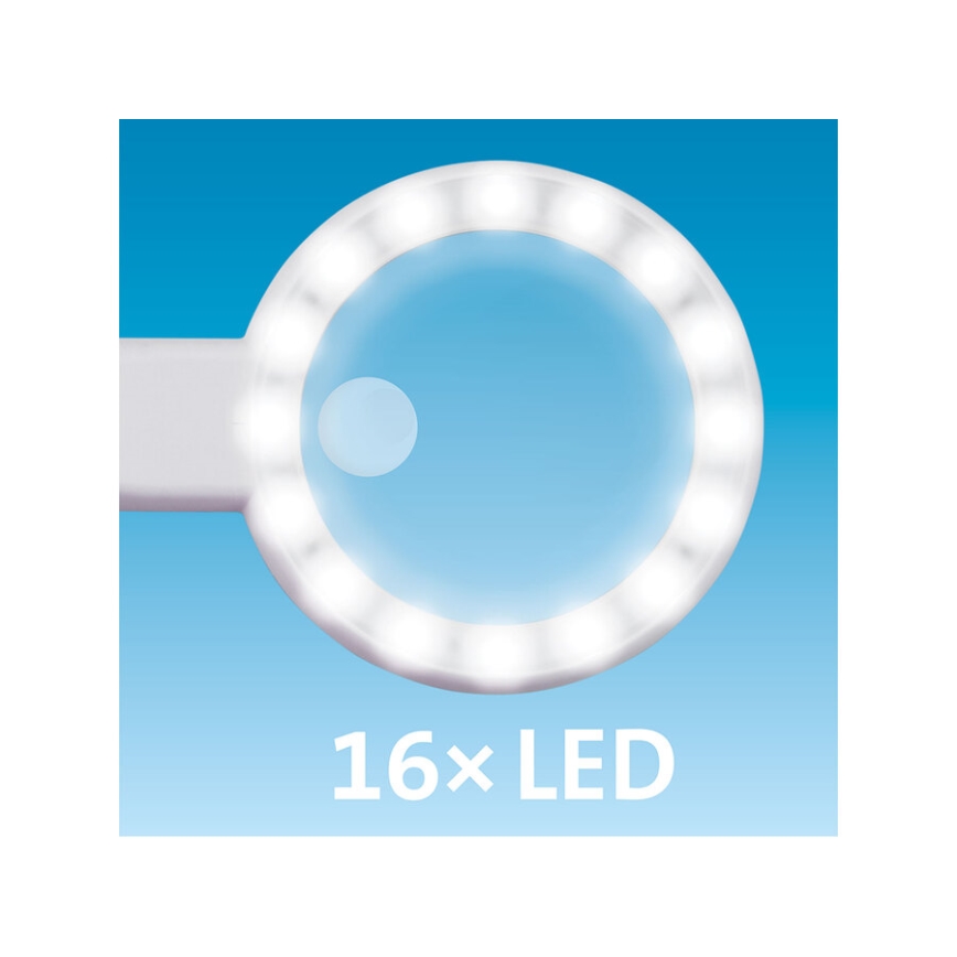 Extol - Dimbare oplaadbare loep met LED‑verlichting, 650 mAh, wit/grijs