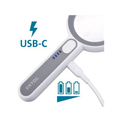 Extol - Dimbare oplaadbare loep met LED‑verlichting, 650 mAh, wit/grijs